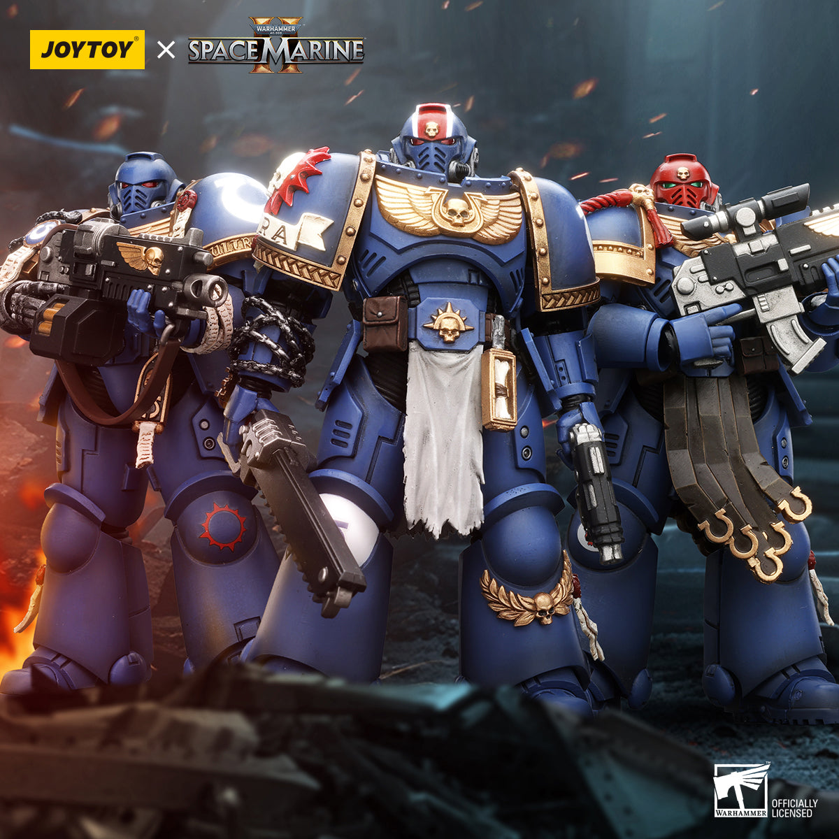 JOYTOY Warhammer 40k Space Marine 2 1: 18 Ultramarines Lieutenant Titus, Sergeant Gadriel and Brother Chairon