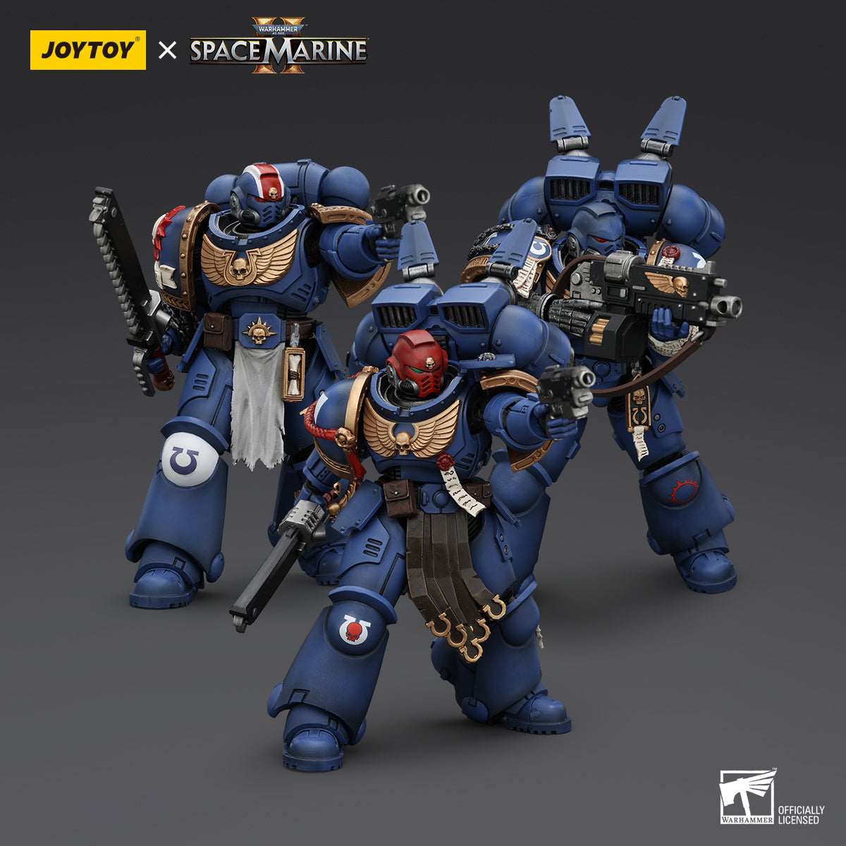 JOYTOY Warhammer 40k Space Marine 2 1: 18 Ultramarines Lieutenant Titus, Sergeant Gadriel and Brother Chairon